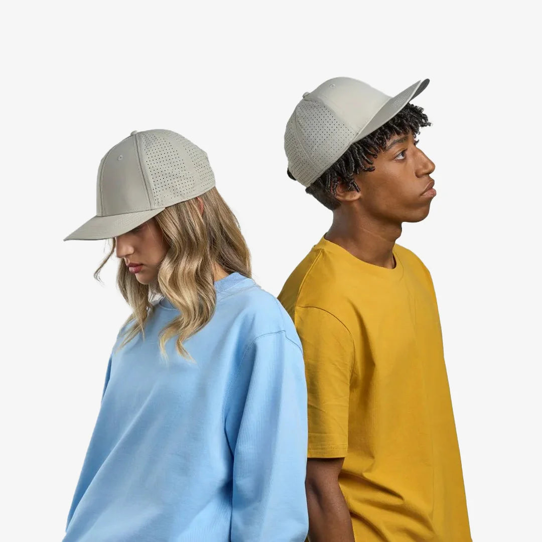 Lifestyle Photo of Atlantis Breezy Perforated 6-Panel Cap Back in Dark Grey - A1200