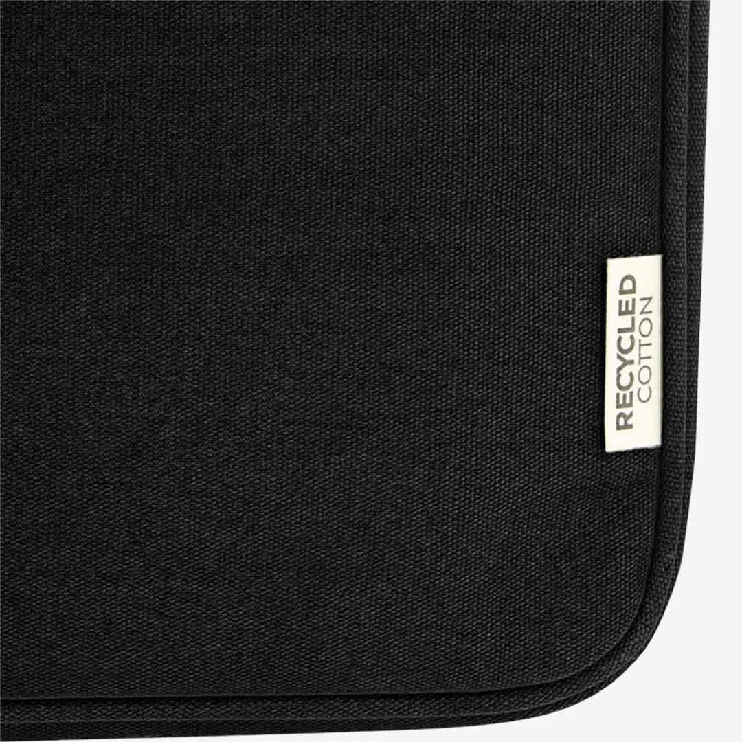 Lifestyle Image of Darani GRS Recycled Canvas 14 Inch Eco Laptop Sleeve in Black - DA1006