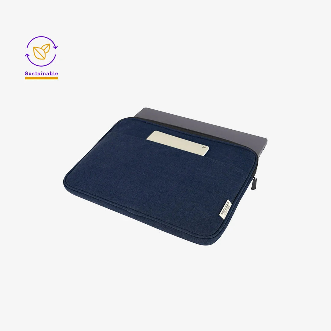 Lifestyle Image of Darani GRS Recycled Canvas 14 Inch Eco Laptop Sleeve in Navy - DA1006