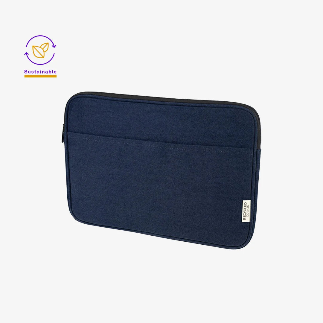 Darani GRS Recycled Canvas 14 Inch Eco Laptop Sleeve in Navy Angled - DA1006