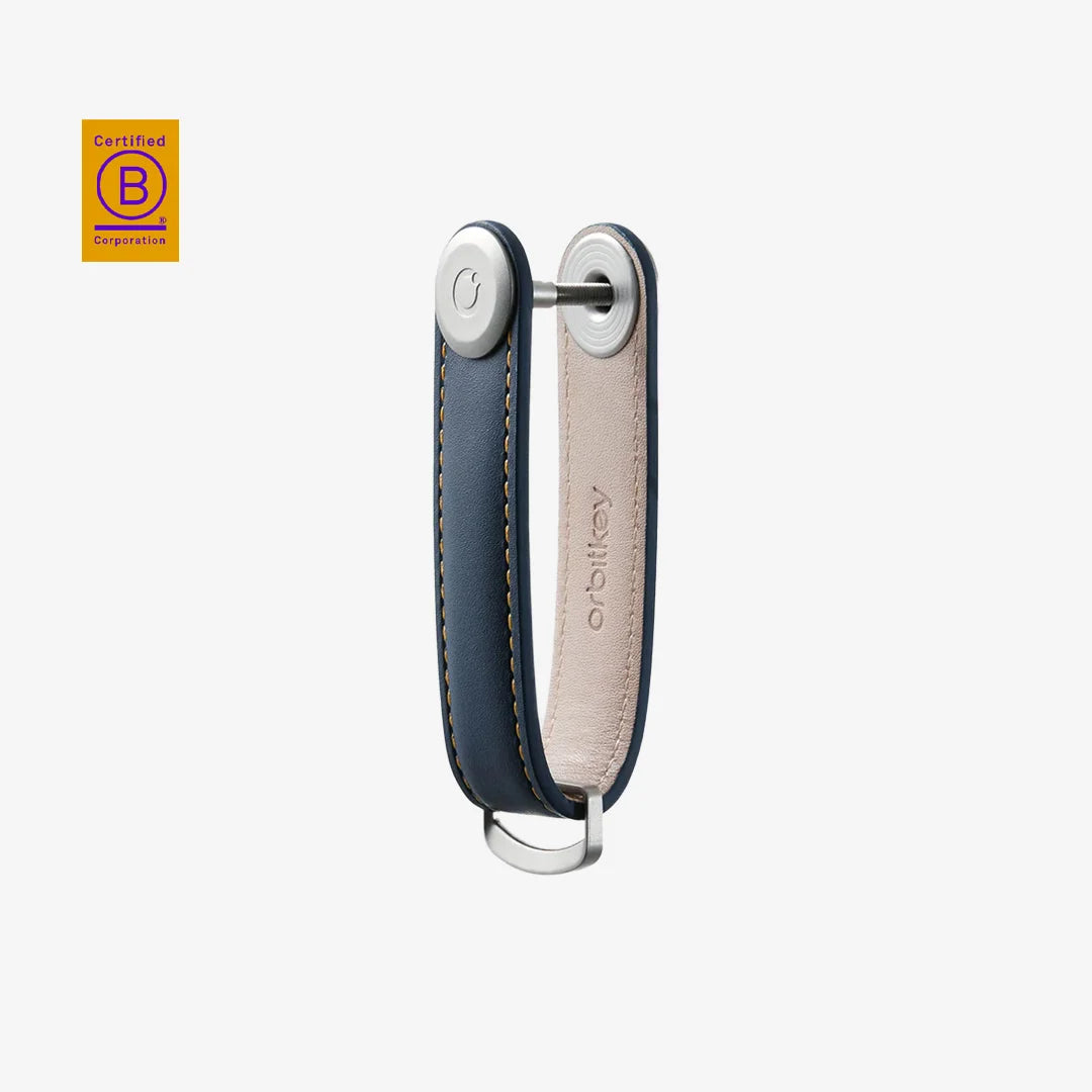 Orbitkey Key Organiser Leather in Navy/Tan Side Locked - OKOL