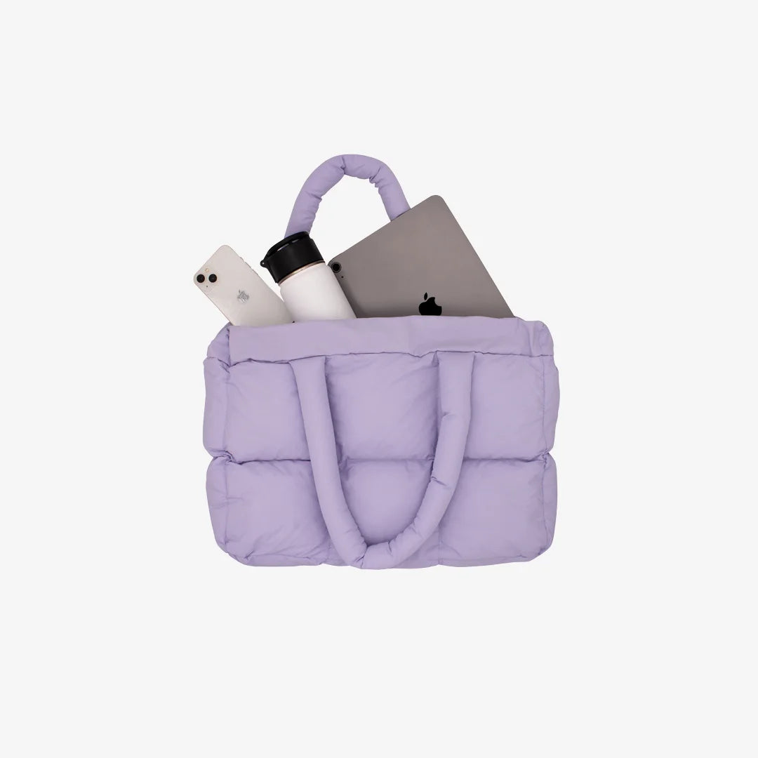Lifestyle Photo of Stay Puff Marshmallow Tote Bag in Purple - 241120-7-23