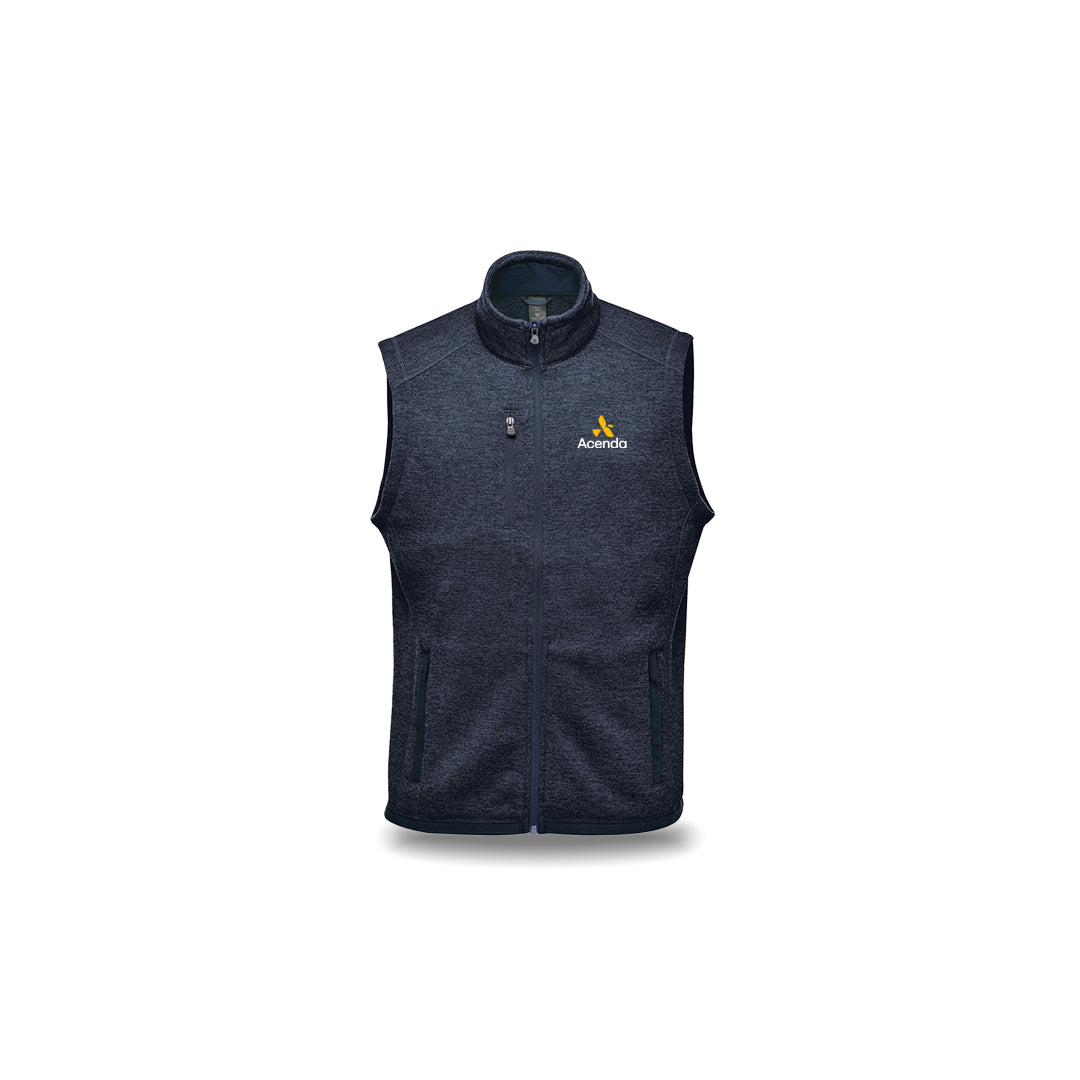 Acenda Stormtech Men's Avalante Full Zip Fleece Vest Front in Navy Heather - Acenda-FHV-1-NAH