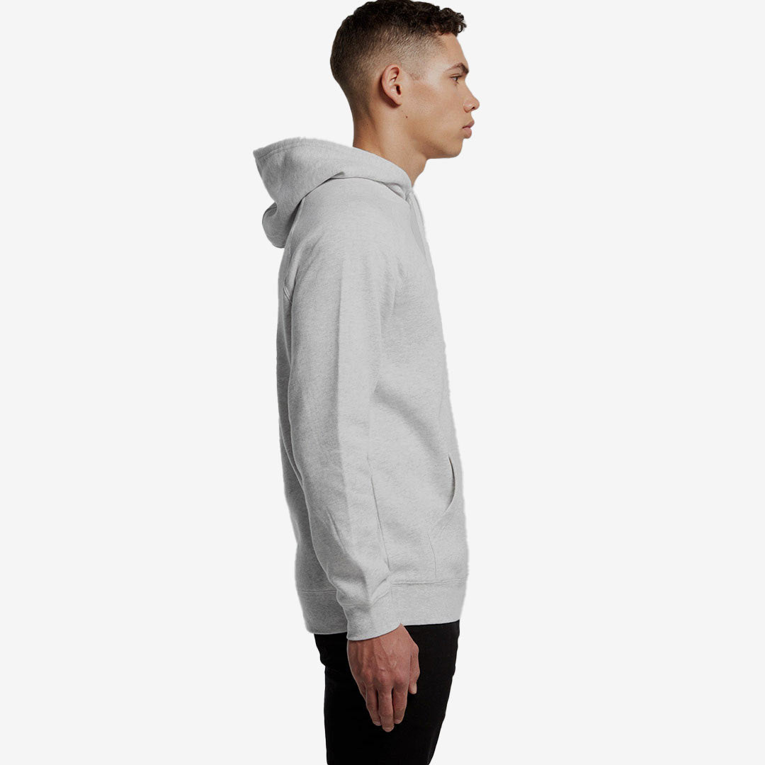 Man wearing AS Colour Men's Supply Hoodie in White Marle Righthand Side  - 5101