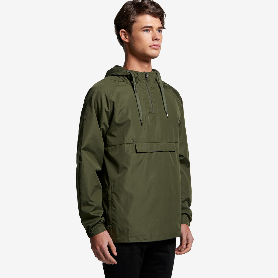 Man wearing AS Colour Men's Cyrus Windbreaker Jacket in Army Right Side - 5501