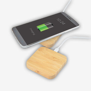 Logo Line Arc Square Bamboo Wireless Charger with Phone - LL0224
