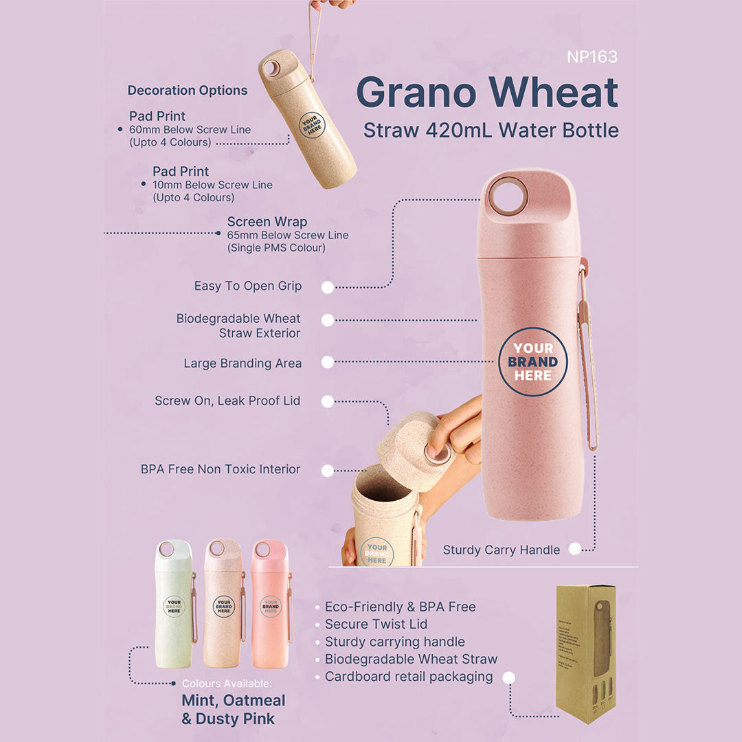 Promo Brands Grano Wheat Straw Water Bottle Features  - NP163