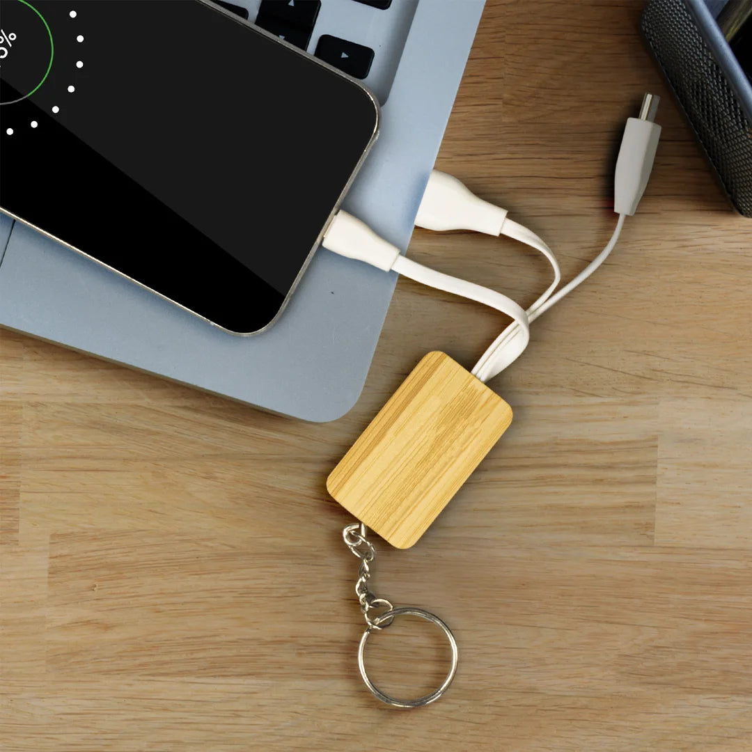 Trends Bamboo Charging Cable Rectangle Eco Key Ring in Natural - 121410 