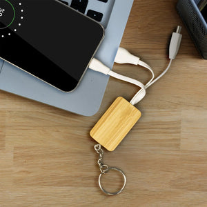 Trends Bamboo Charging Cable Rectangle Eco Key Ring in Natural - 121410 