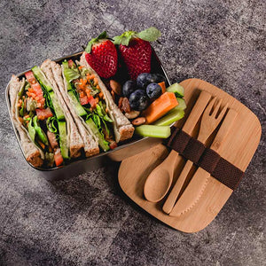 Lifestyle Photo of Logo Line Bermuda Lunch Box in Natural/Silverl - LL6369