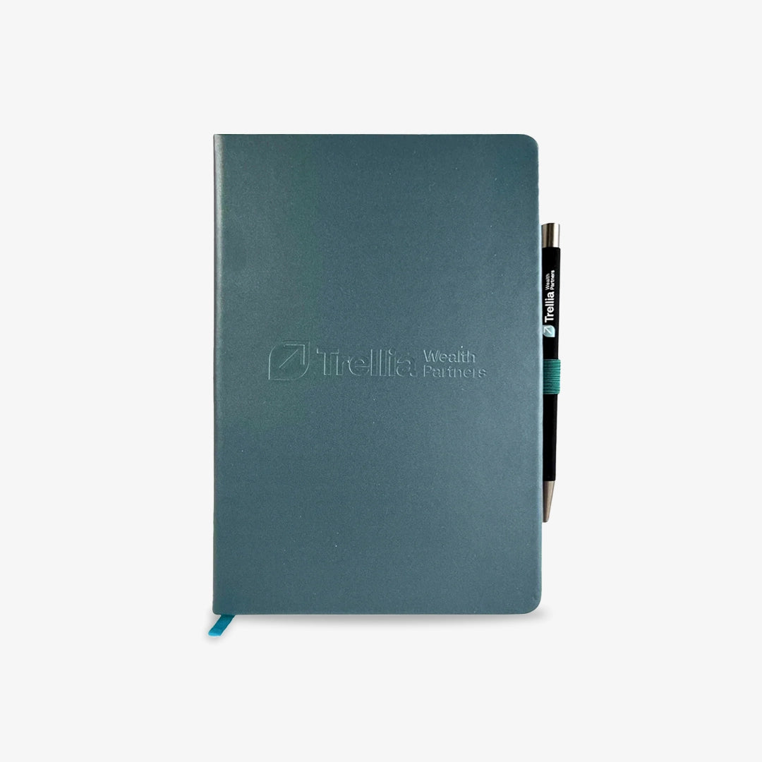 Lifestyle Image of Betashares A5 Notebook and Pen Set in Green