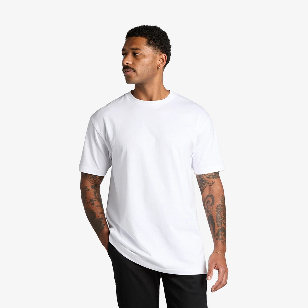 Lifestyle Image of Block Tubular Tee
in White - 5050T