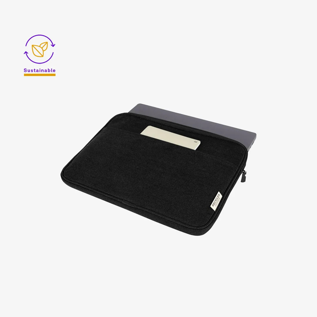 Lifestyle Image of Darani GRS Recycled Canvas 14 Inch Eco Laptop Sleeve in Black - DA1006