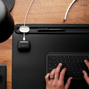 Magnetic cable holder feature of Orbitkey Medium Desk Mat in Black