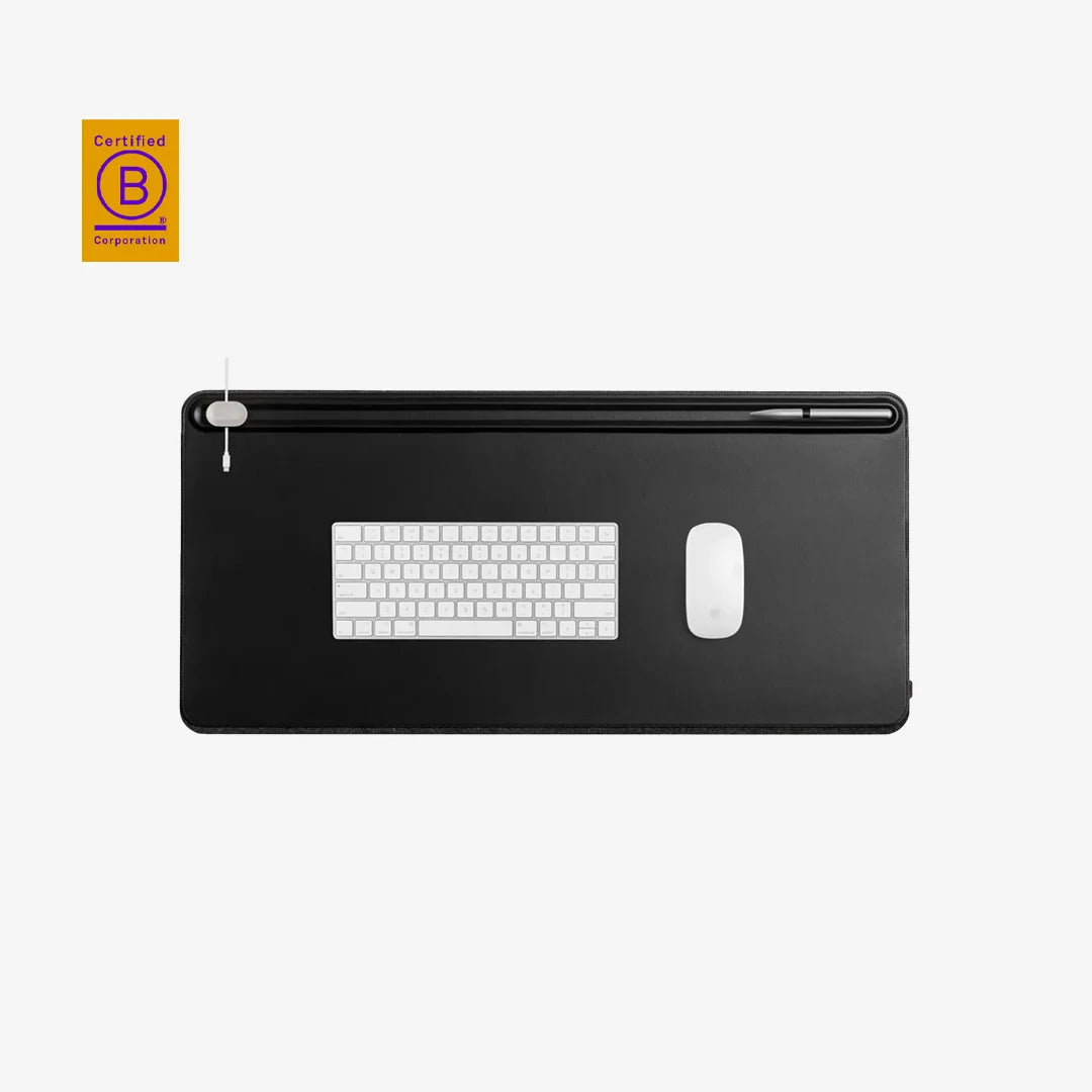 Orbitkey Large Desk Mat in Black with keyboard and mouse