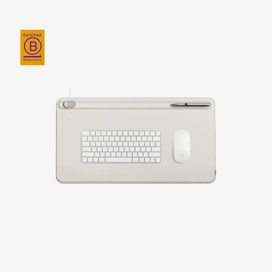 Orbitkey Medium Desk Mat in Stone with keyboard and mouse