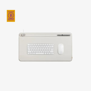 Orbitkey Medium Desk Mat in Stone with keyboard and mouse