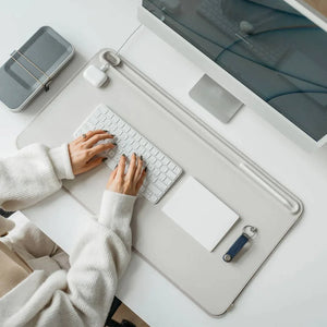 Clutter free work area with Document hideaway of Orbitkey Medium Desk Mat in Stone