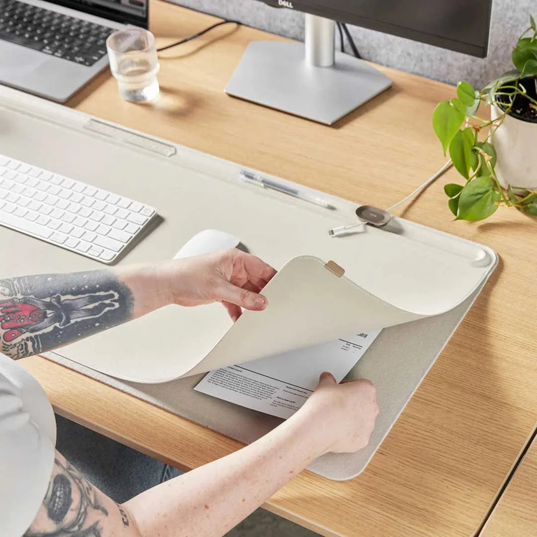 Document hideaway detail of Orbitkey Medium Desk Mat in Stone