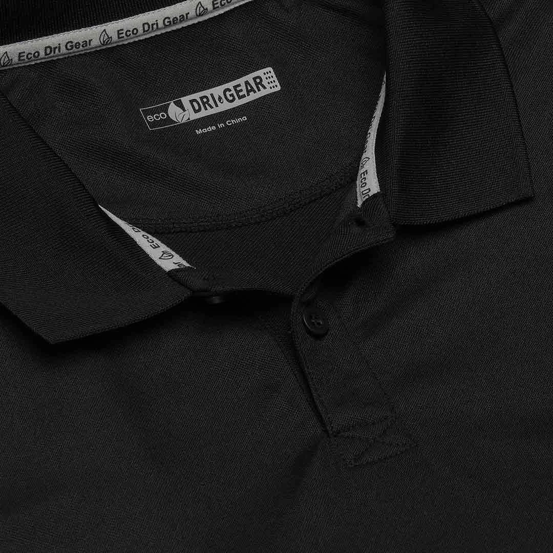 Lifestyle Photo of Gear for Life Dri Gear Renew Eco Polo Feature in Black - DGREP