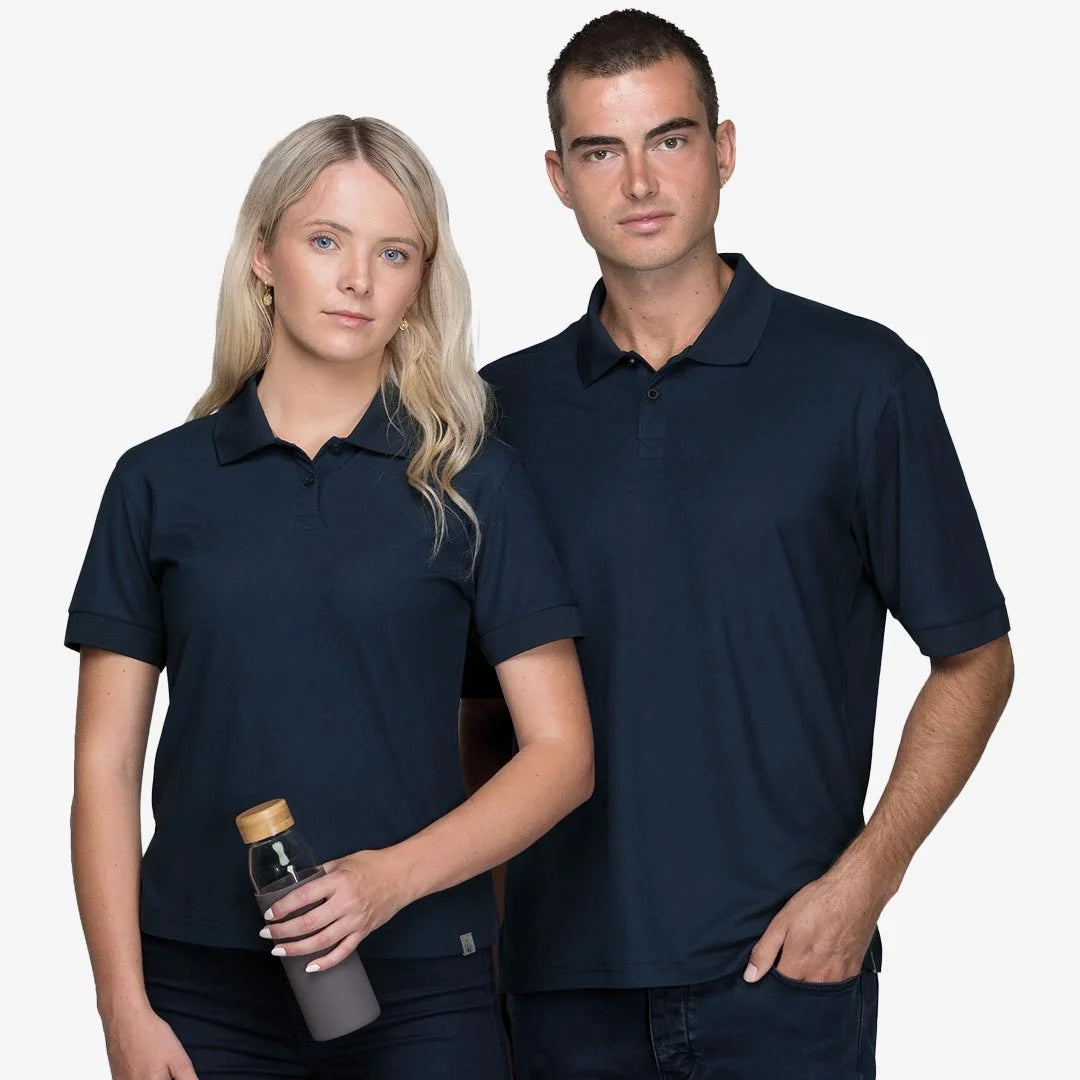 Man and Woman wearing Gear for Life Dri Gear Renew Eco Polo in Navy - DGREP