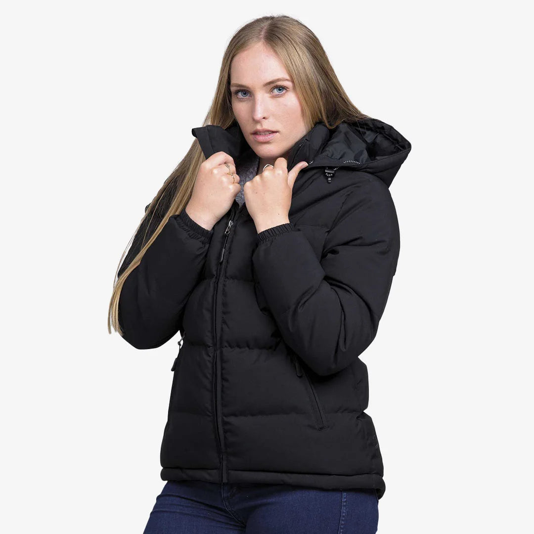 Woman wearing Gear for Life Edge Puffa Jacket in Black - SIEJP