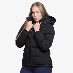 Woman wearing Gear for Life Edge Puffa Jacket in Black - SIEJP