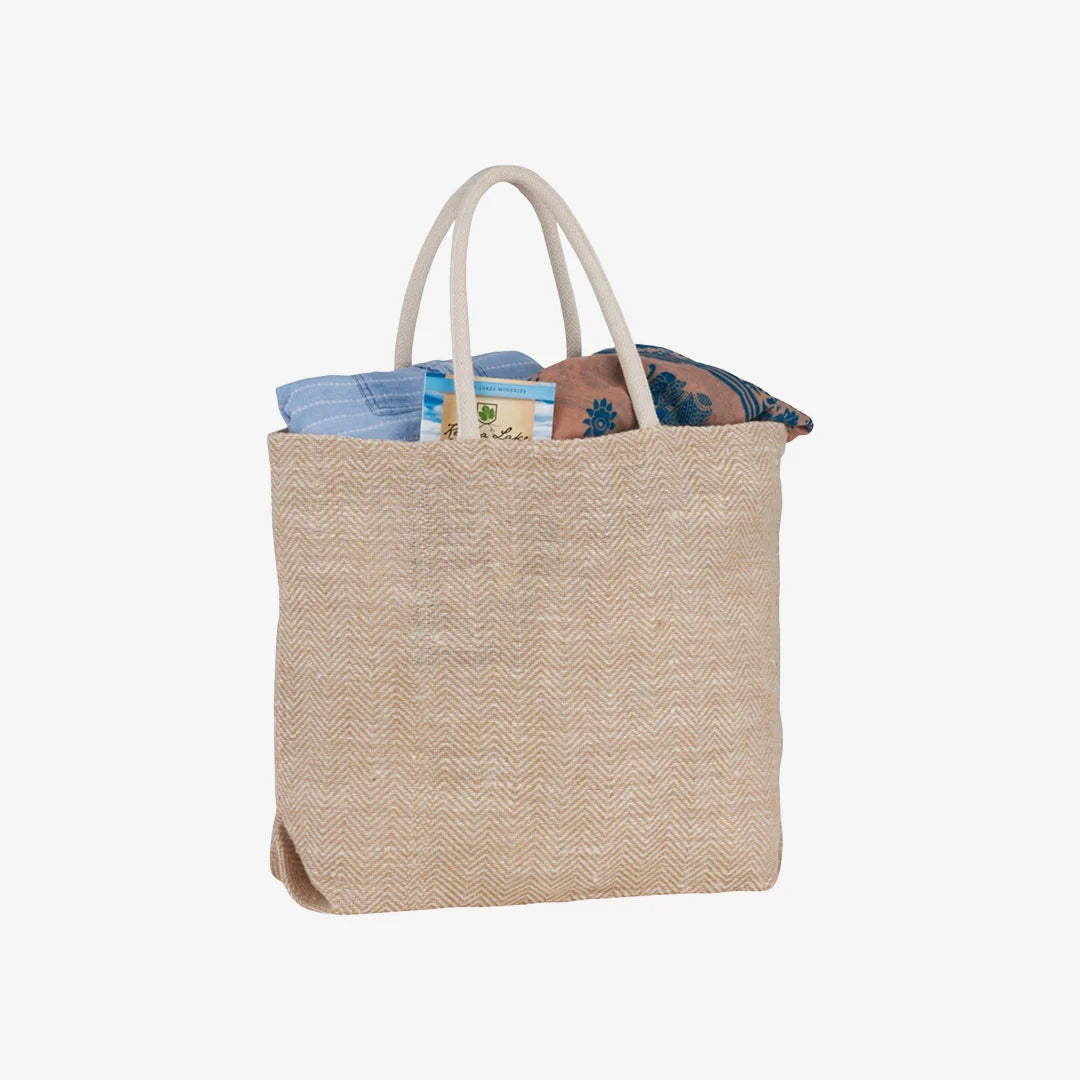 Herringbone Jute Tote with content - 5190