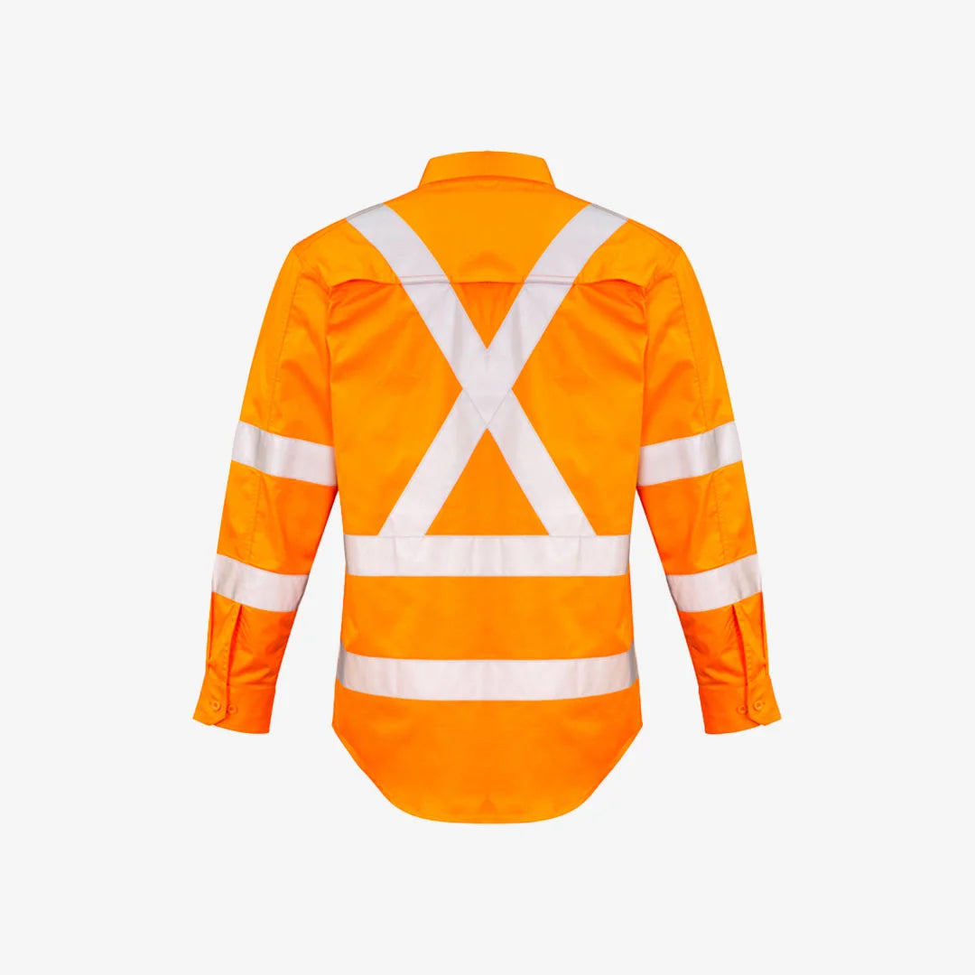 Syzmik Men's HiVis X Back Taped Long Sleeve Work Shirt in Orange - ZW690