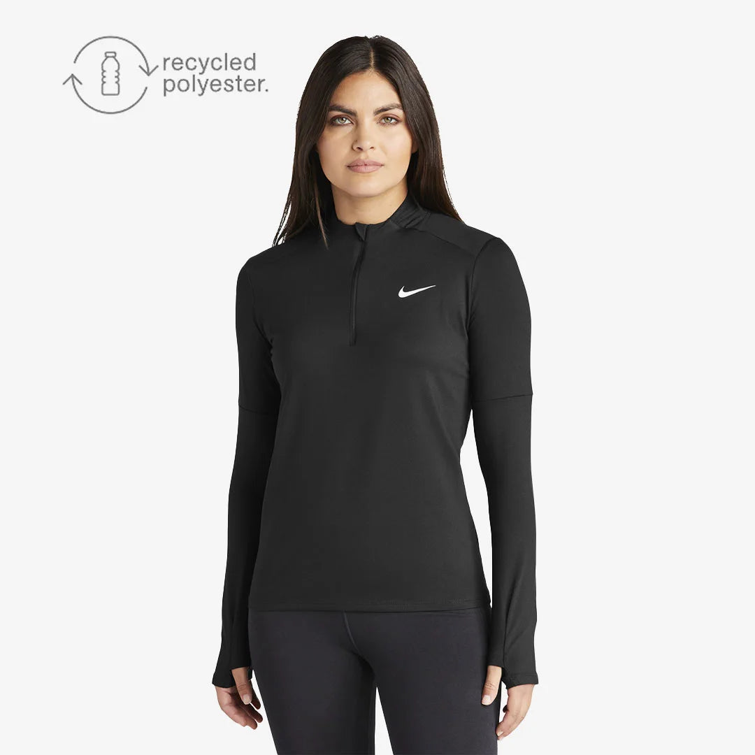 Man wearing Nike Women's Dri-FIT Element 1/2-Zip Top Sweatshirt in Black Front - NKDH4951