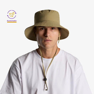Man wearing AS Colour Nylon Wide Brim Bucket Hat in Khaki - 1174
