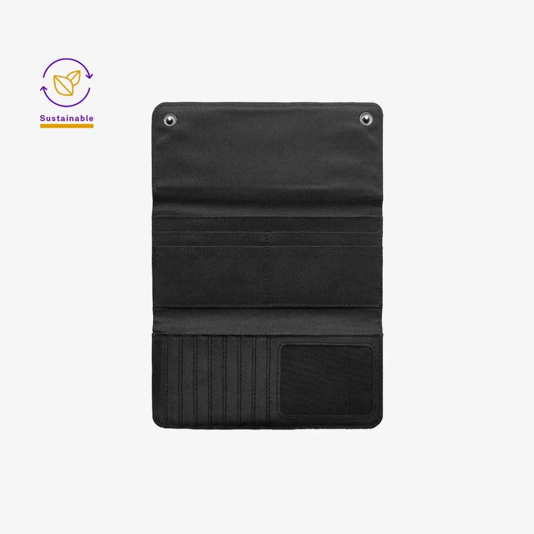 AS Colour Recycled Long Wallet Front Full Open in Black - 1034