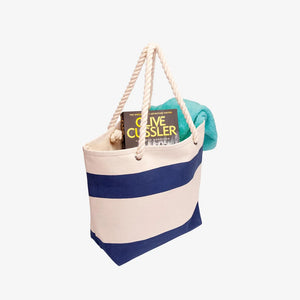 Legend Life Soho Cotton Canvas Tote in Natural/Navy with book inside - 2001