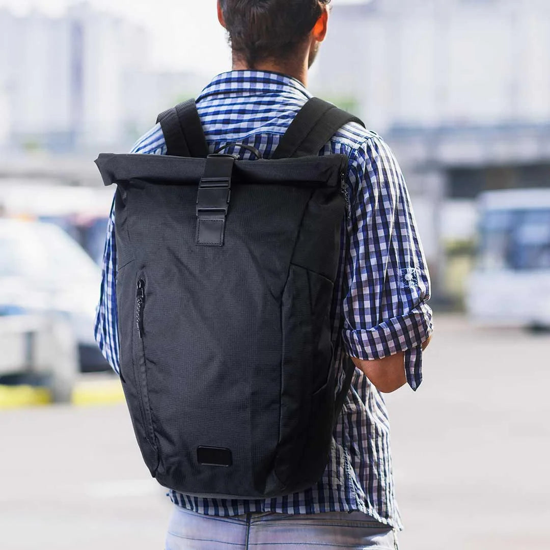 Lifestyle Photo of Trends SPICE Waste2Gear Roll Up Computer Backpack in Black - 126949