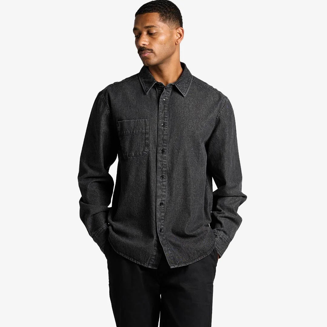 Man wearing AS Colour Stone Wash Shirt in Black - 5426