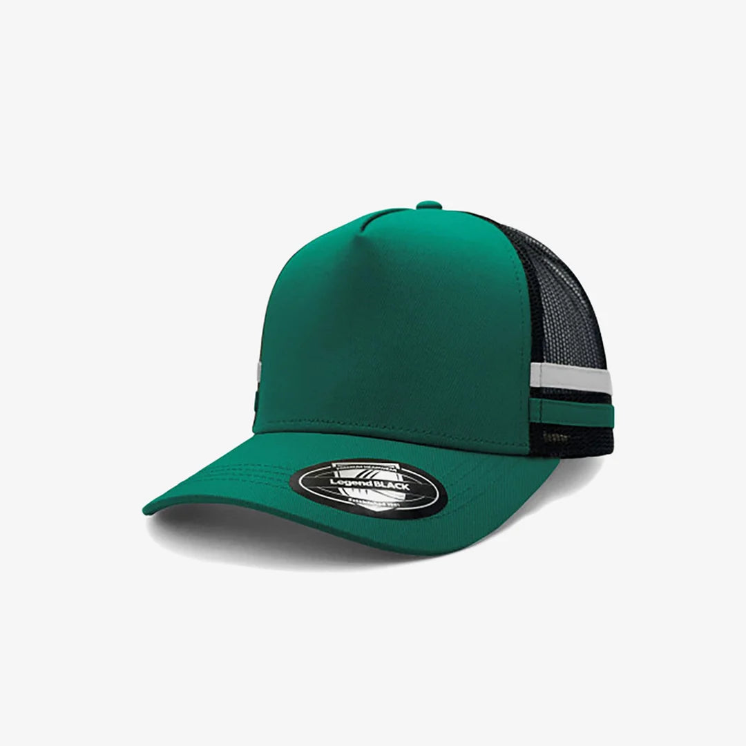 Legend Life Striped Trucker Cap in Bottle/Black/White/Bottle - 7050