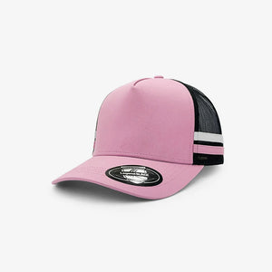 Legend Life Striped Trucker Cap in Pink/Black/White/Pink - 7050