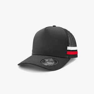 Legend Life Striped Trucker Cap in Black/Black/White/Red - 7050