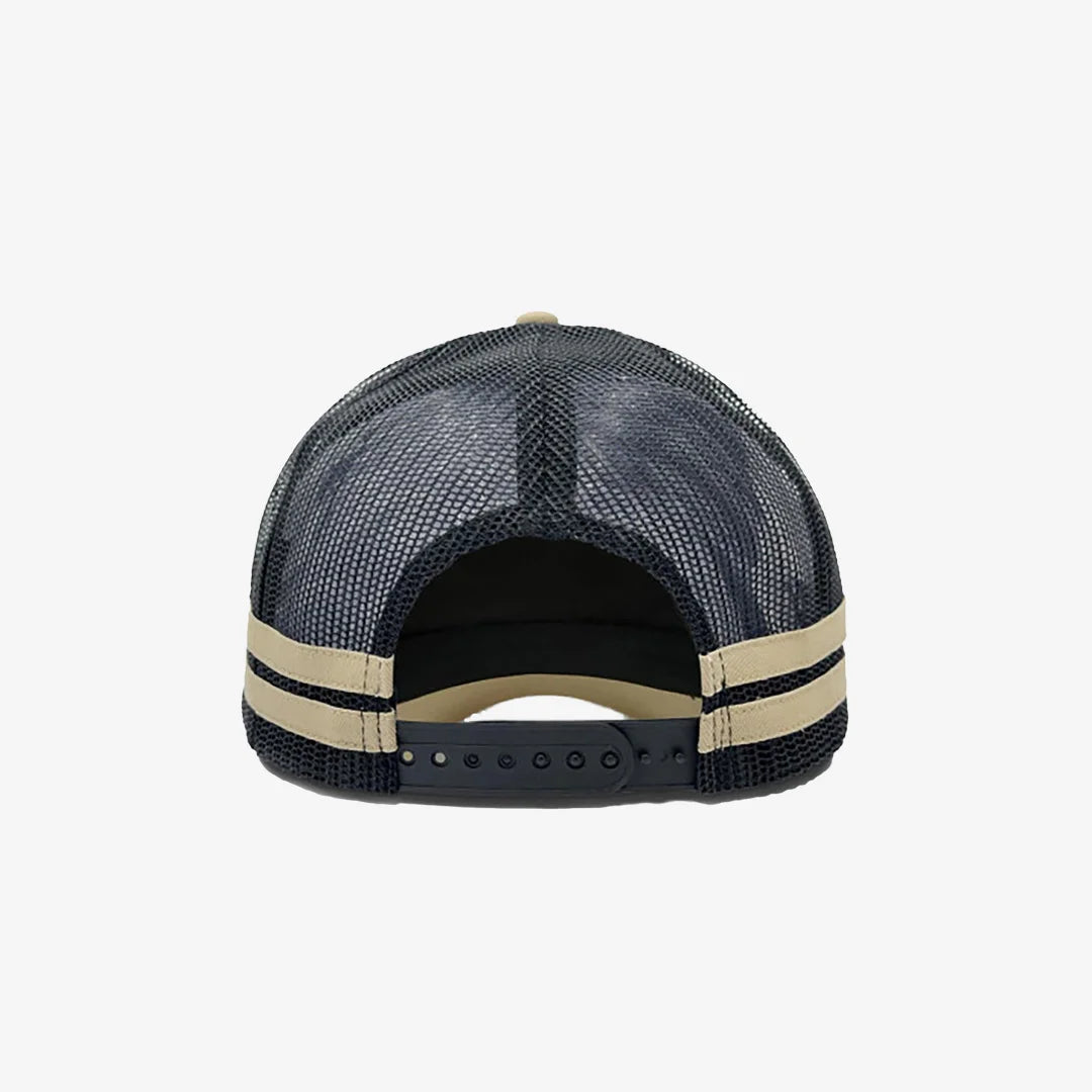Legend Life Striped Trucker Cap in Khaki/Black/Khaki/Khaki Back - 7050