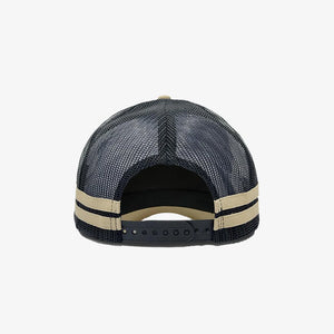 Legend Life Striped Trucker Cap in Khaki/Black/Khaki/Khaki Back - 7050