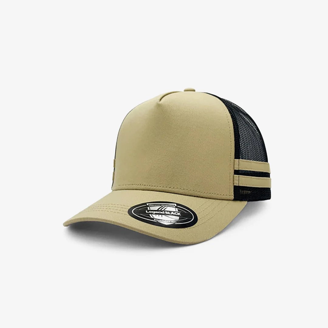 Legend Life Striped Trucker Cap in Khaki/Black/Khaki/Khaki - 7050