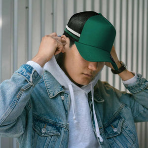 Man wearing Legend Life Striped Trucker Cap - 7050