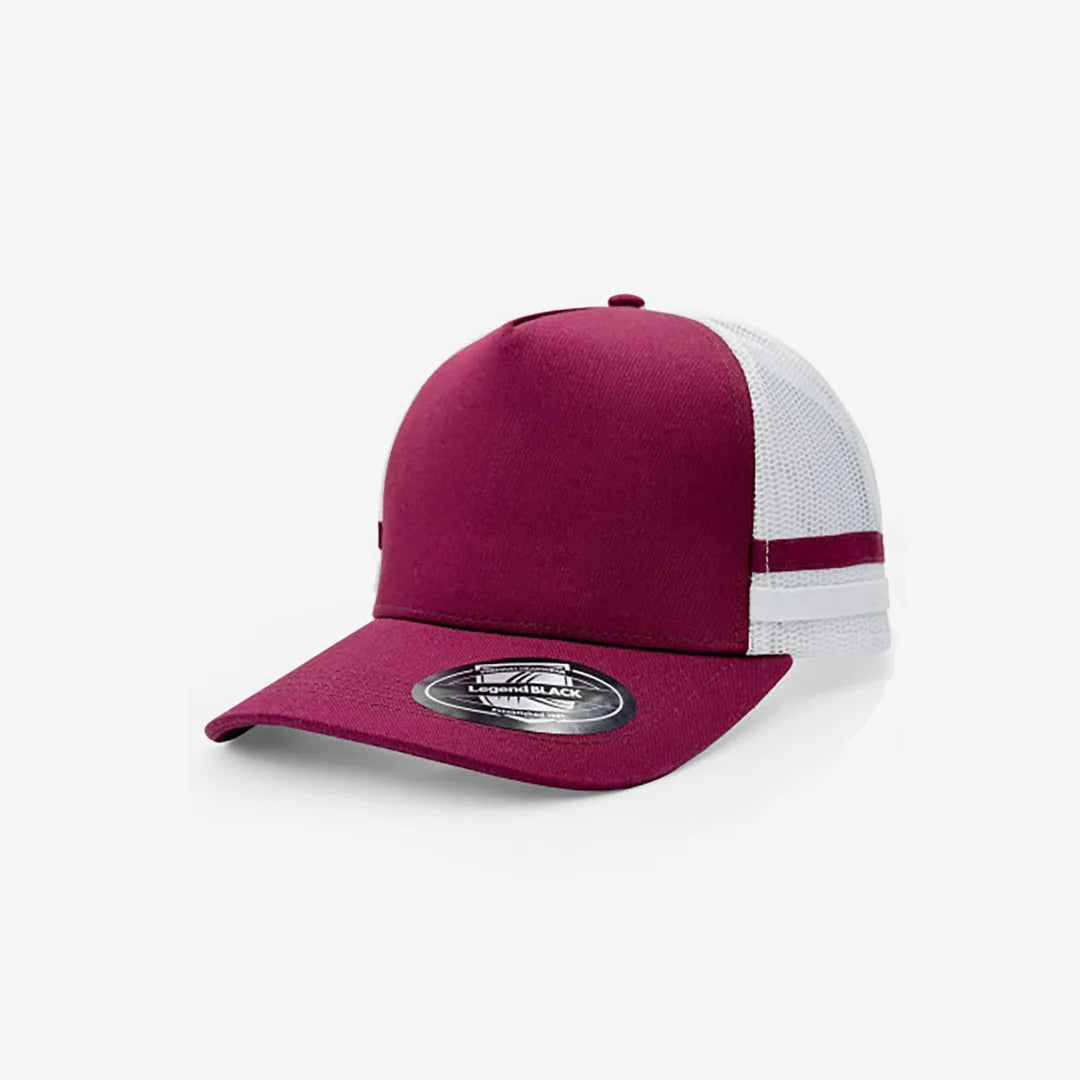 Legend Life Striped Trucker Cap in Maroon/White/Maroon/White - 7050