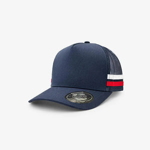 Legend Life Striped Trucker Cap in Navy/Navy/White/Red - 7050