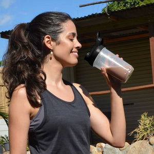 Lifestyle Photo of Logo Line Thor Protein Shaker/Storage Cup in Black/Clear - LL8747