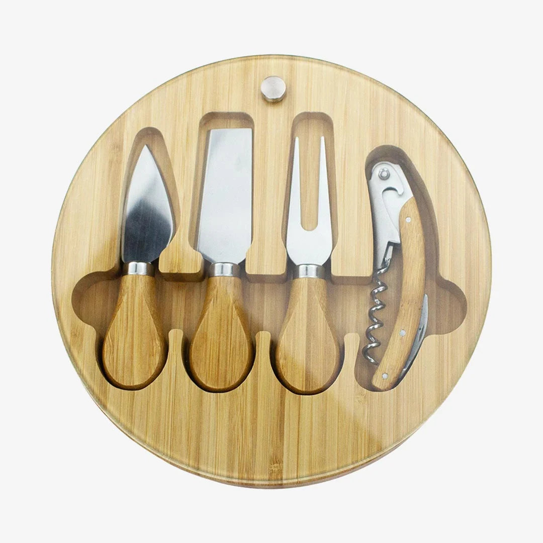 Trekk Round Bamboo Glass Cheese Set Trekk Round Bamboo Glass Cheese Set