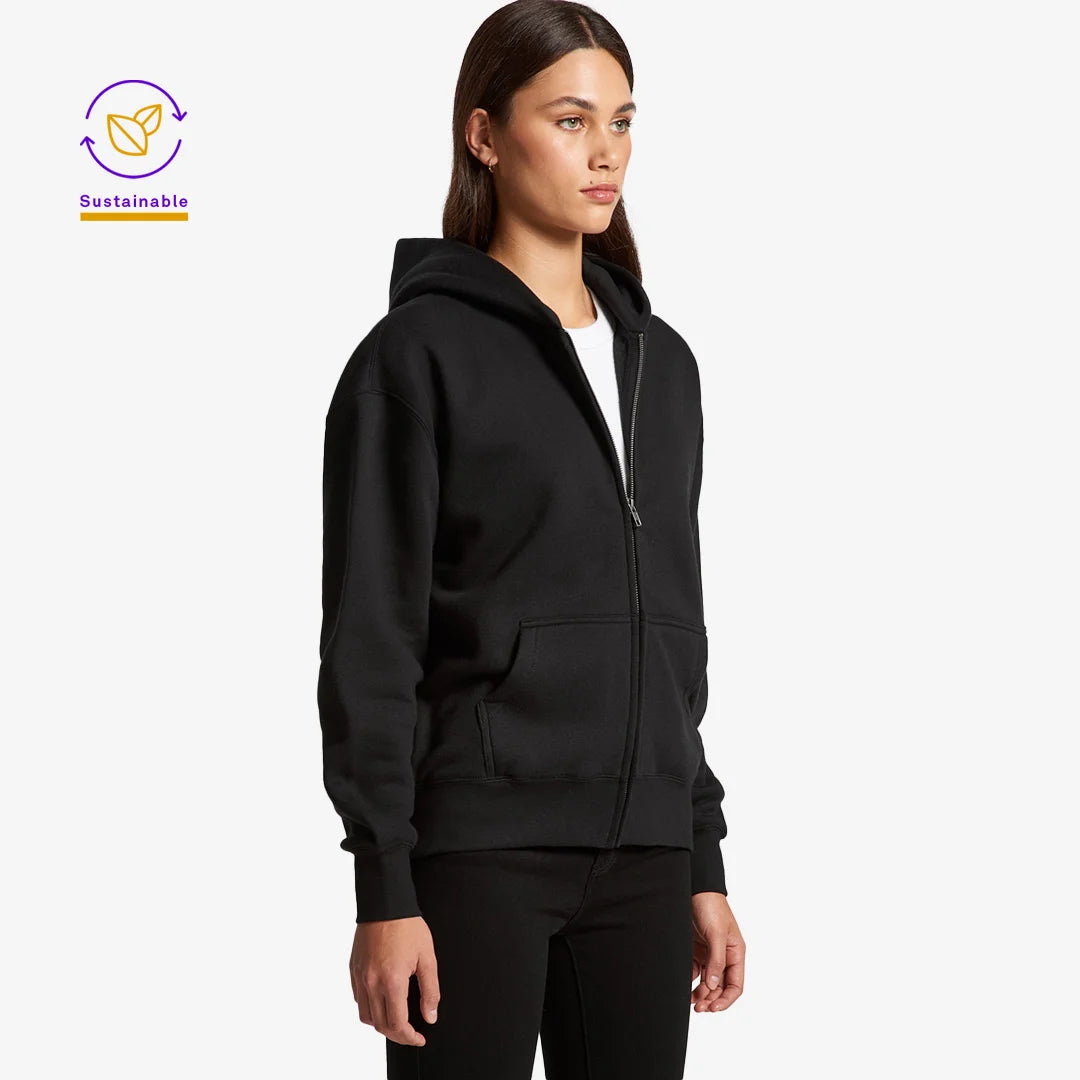 Woman wearing AS Colour Women's Relax Zip Hoodie in Black Front Side Angle - 4162