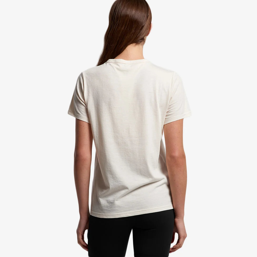 Woman wearing AS Colour Maple Women's Active Blend Tee Back in Ecru - 4610