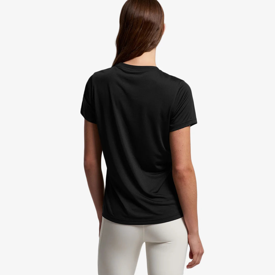Woman wearing AS Colour Maple Women's Active Tee Back in Black - 4001A