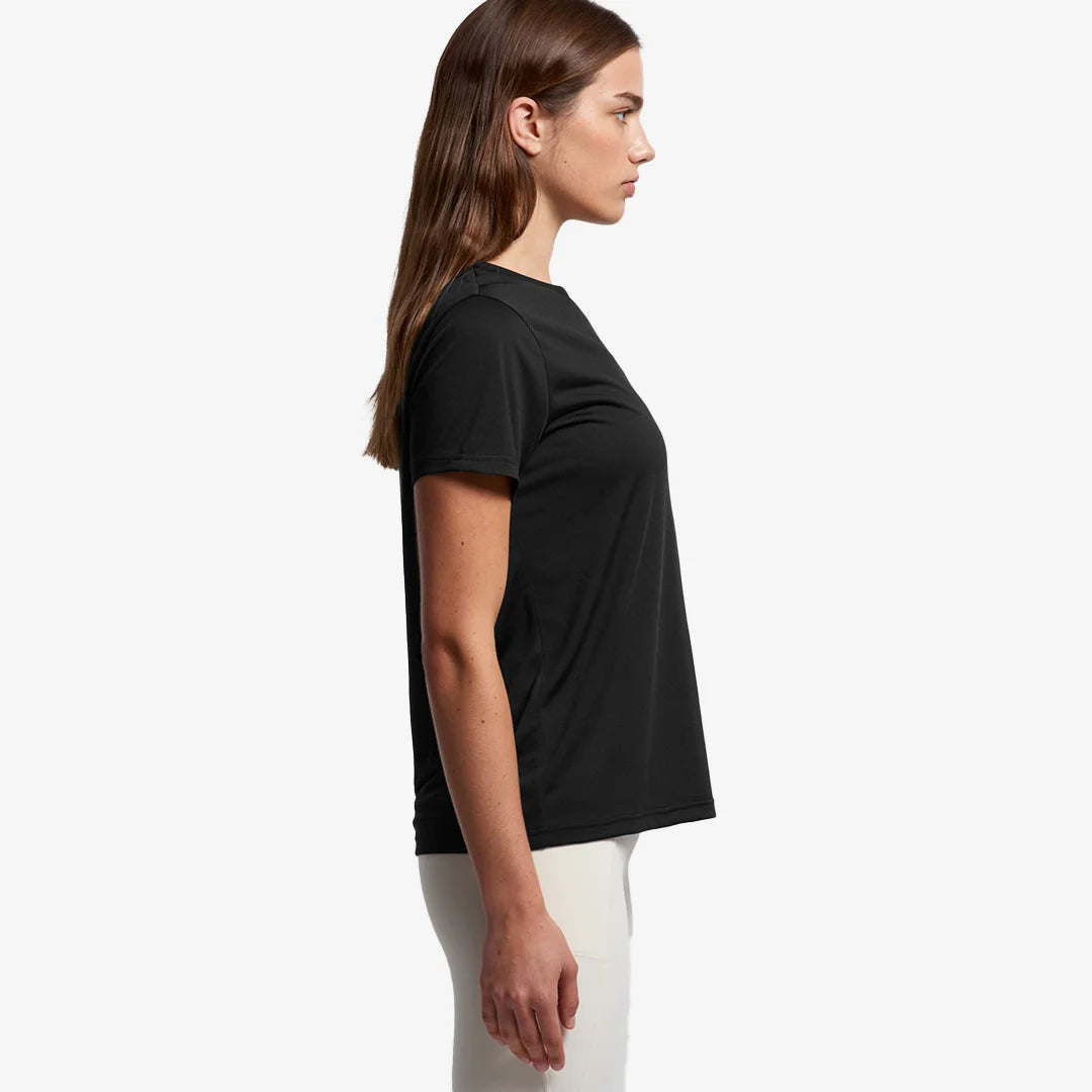 Woman wearing AS Colour Maple Women's Active Tee Side in Black - 4001A
